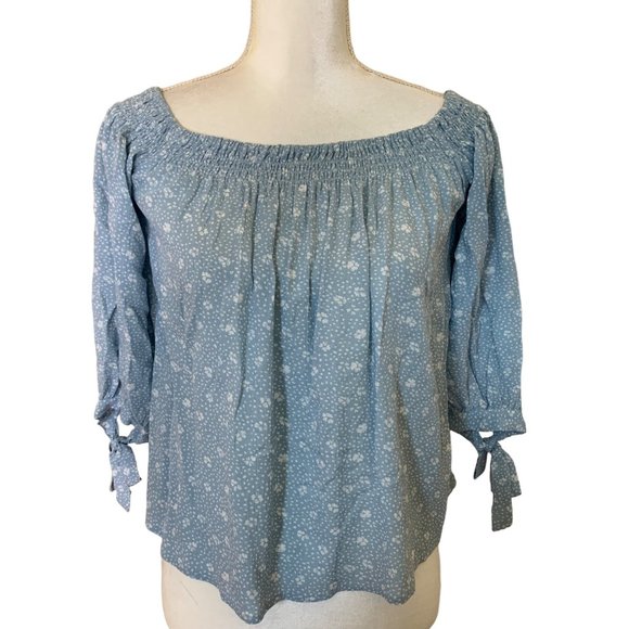 one clothing Tops - One ❤️ Clothing Off the Shoulder 3/4 Tie Sleeve Ditsy Floral Blouse Size Small